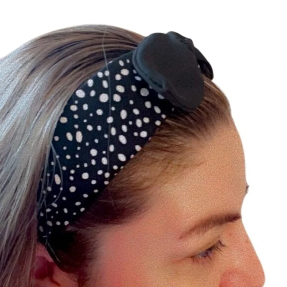 Retro Polka Dot Knot Headband Black White‎ Wide Fabric Hair Accessory
